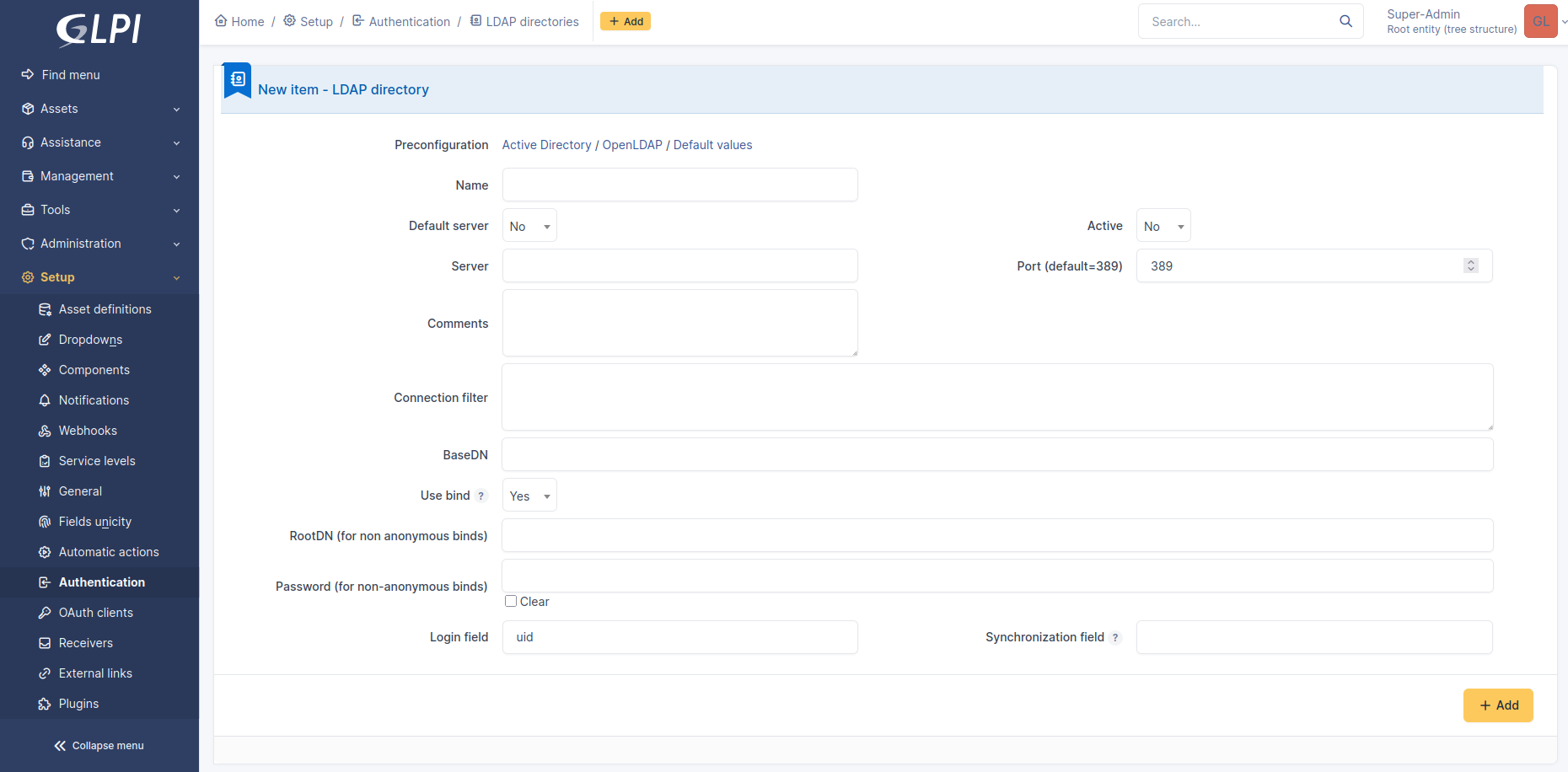 Interface Nouvelle Liaison LDAP