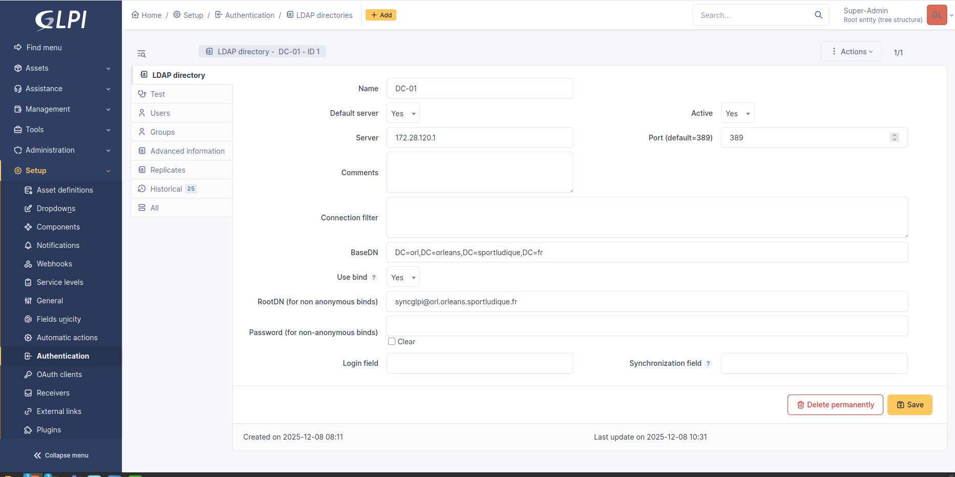 Exemple de configuration remplie